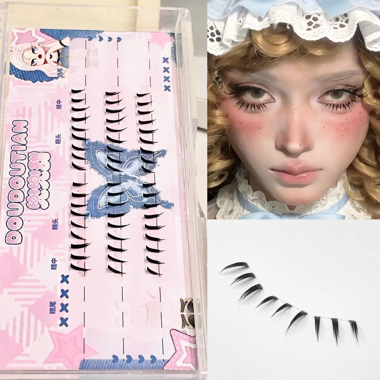 Doudoutian Glänzende, Nass-Lookende, Spitz zulaufende Unterwimpern, Anime-Segmentierte Unterwimpern-Cluster, Bequem für den ganztägigen Gebrauch, für Fotoshootings und Cosplay – Detail 2