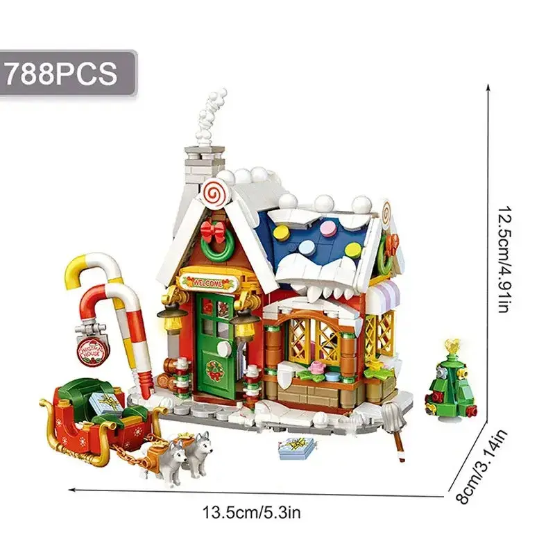 MOC Christmas House Sleigh Santa Reindeer Candy Set Building Block Small Particle Assembled Bricks Home Decoration Toys Gifts