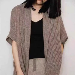 100%Wool Knitted Oversize Poncho Loose Shawl Women Soft Warm Cashmere Lightweight Irish Wrap Dual-Use Vest Scarf Cardigan Cape