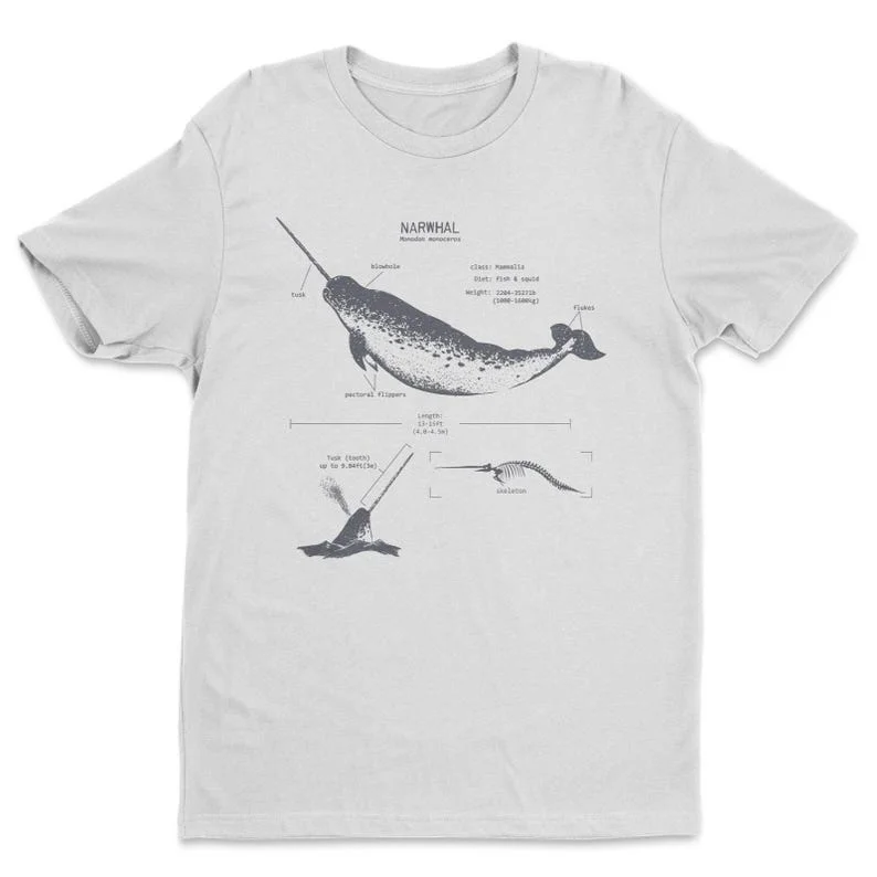 Narwhal Anatomy T-shirt Narwhal Shirt Ocean Unicorn T-shirt Narwhal Original Drawing Personality Simple Street Art Aesthetic Top