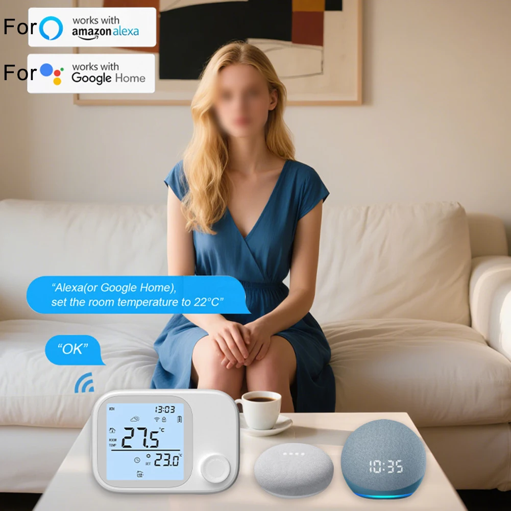 RF433 Wireless For Smart WiFi Boiler Thermostat for Wall Mount Use with For Tuya App Integration and Energy Saving Features