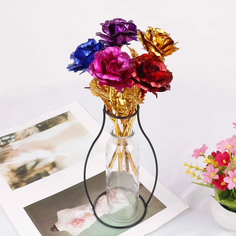 Fleurs roses plaquées or 24 carats, cadeau d'anniversaire pour les amoureux de la Saint-Valentin