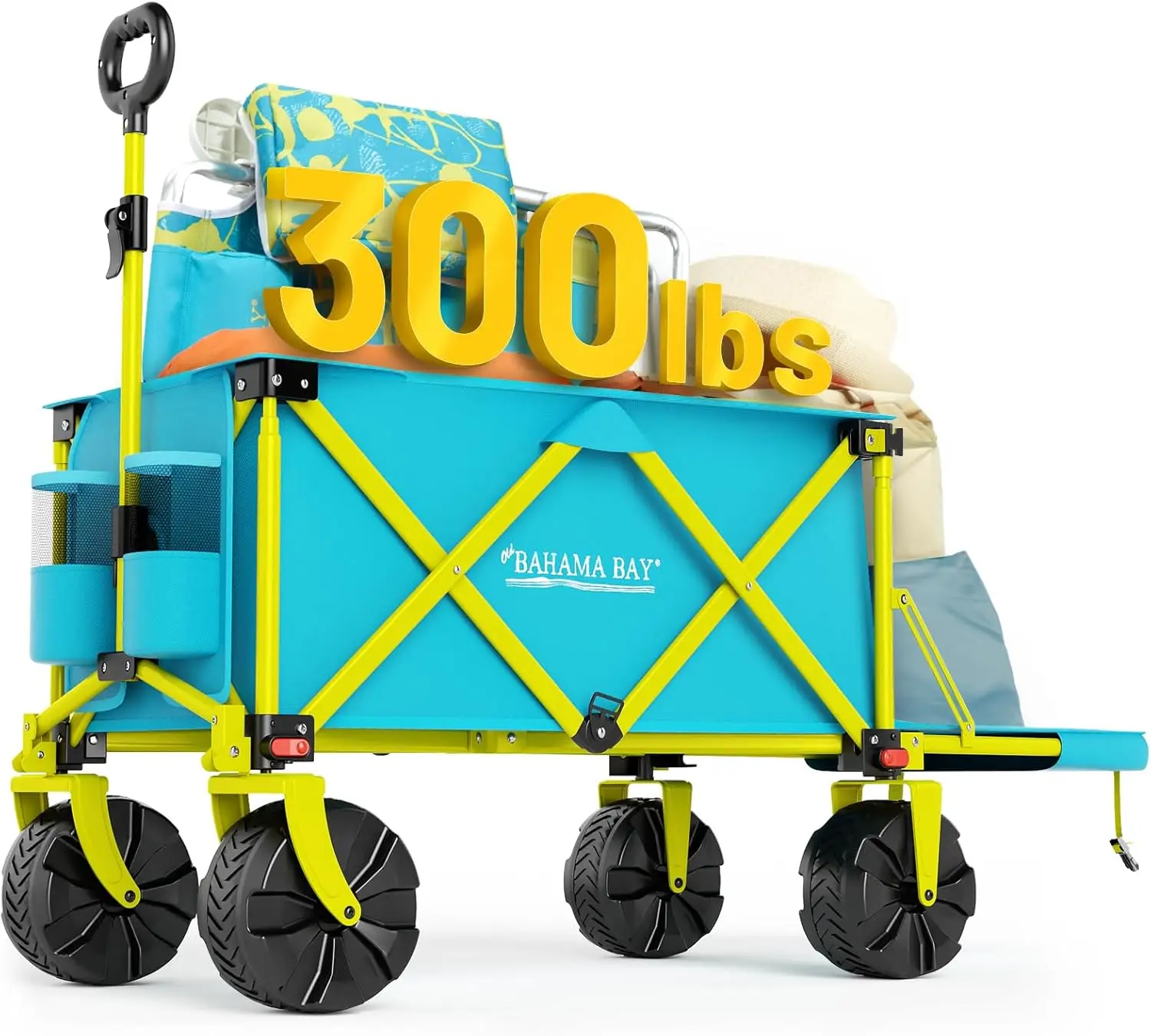 

49 Inch Extra Long Beach Wagon with Big Wheels for Sand, Collapsible Utility Beach Cart Heavy Duty Folding Wagon,Ideal for Outdo