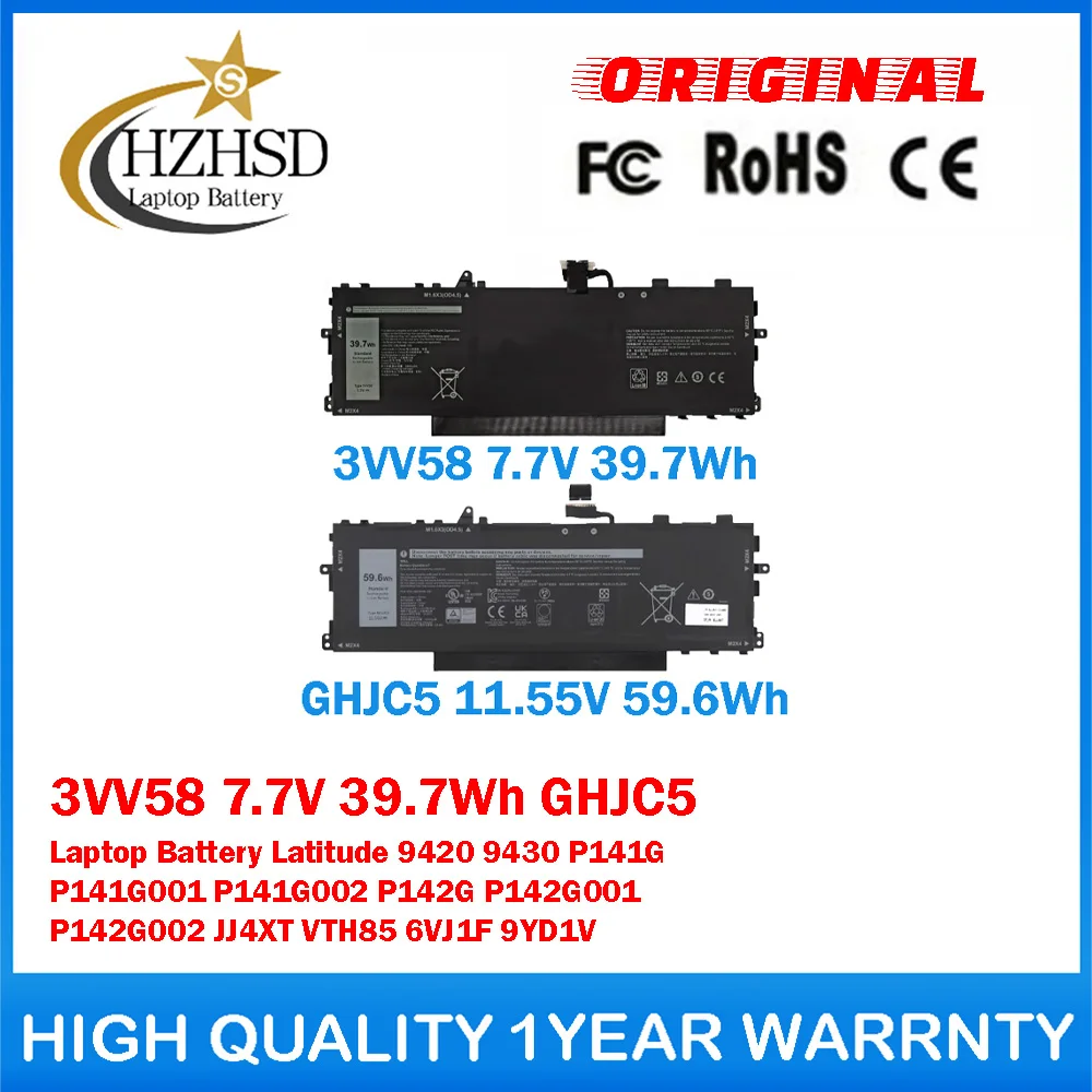 

3VV58 7.7V 39.7Wh GHJC5 11.55V 59.6Wh Genuine Original Laptop Battery For Dell Latitude 9420 9430 P141G P141G001 P141G002 P142G