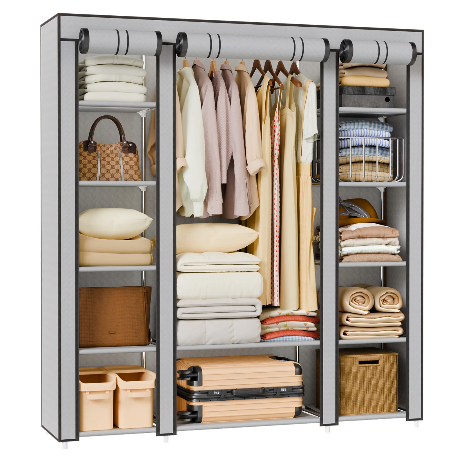 Armadio Portatile Organizzatore Guardaroba in Tessuto Non Tessuto Grande Autoportante con 12 Ripiani e 1 Asta Appendiabiti 59.84×17.72×68.9