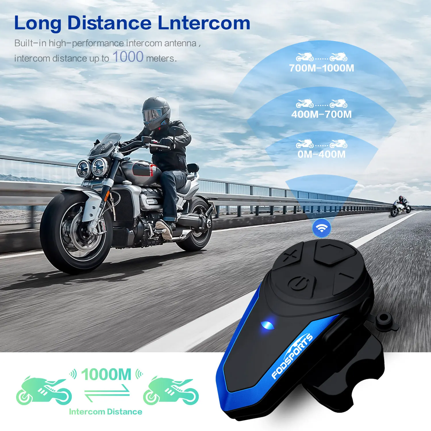 Fodsports BT-S3 motorcycle helmet intercom 1000M wireless bluetooth headset waterproof BT interphone intercomunicador moto FM