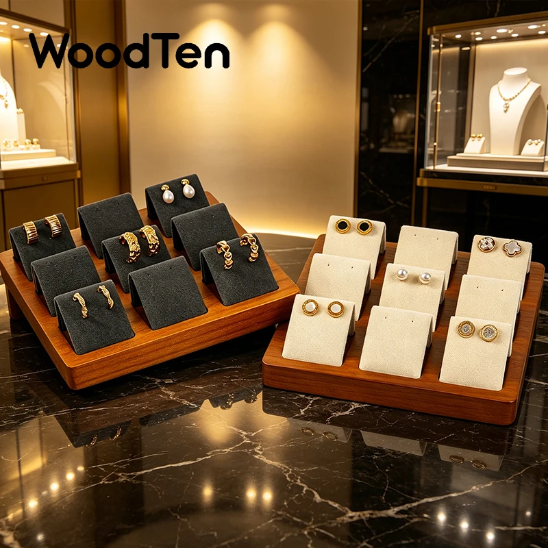 WoodTen Wooden Earring Jewelry Display Stand Jewelry Organizer Rack Necklace Storage Rack Counter Earring Display Prop