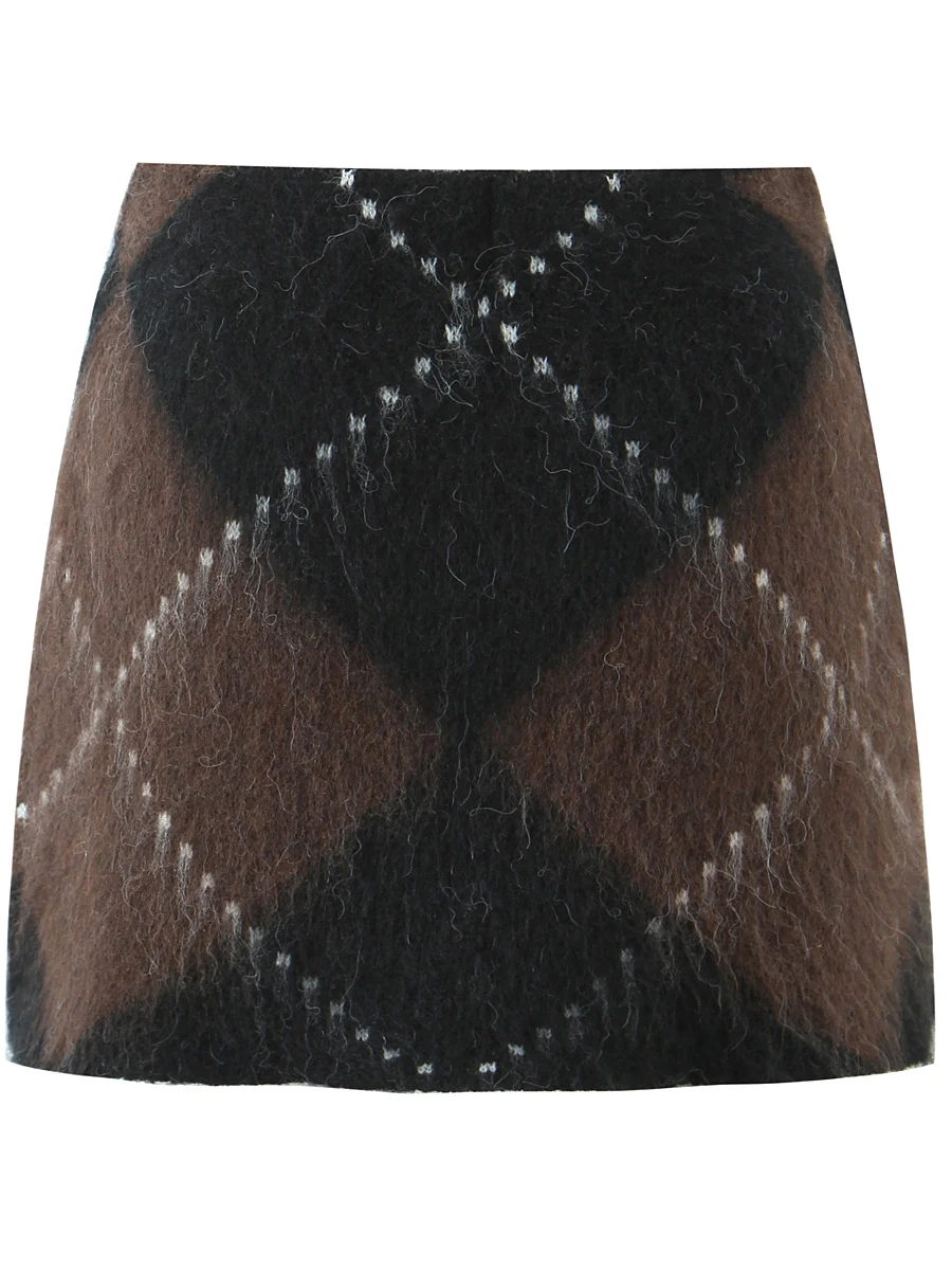 Retro American Color Blo Diamond ID Strickrock mit hoher Taille, schmaler A-Linie-Wickelrock für Damen, Faion Daily Wear