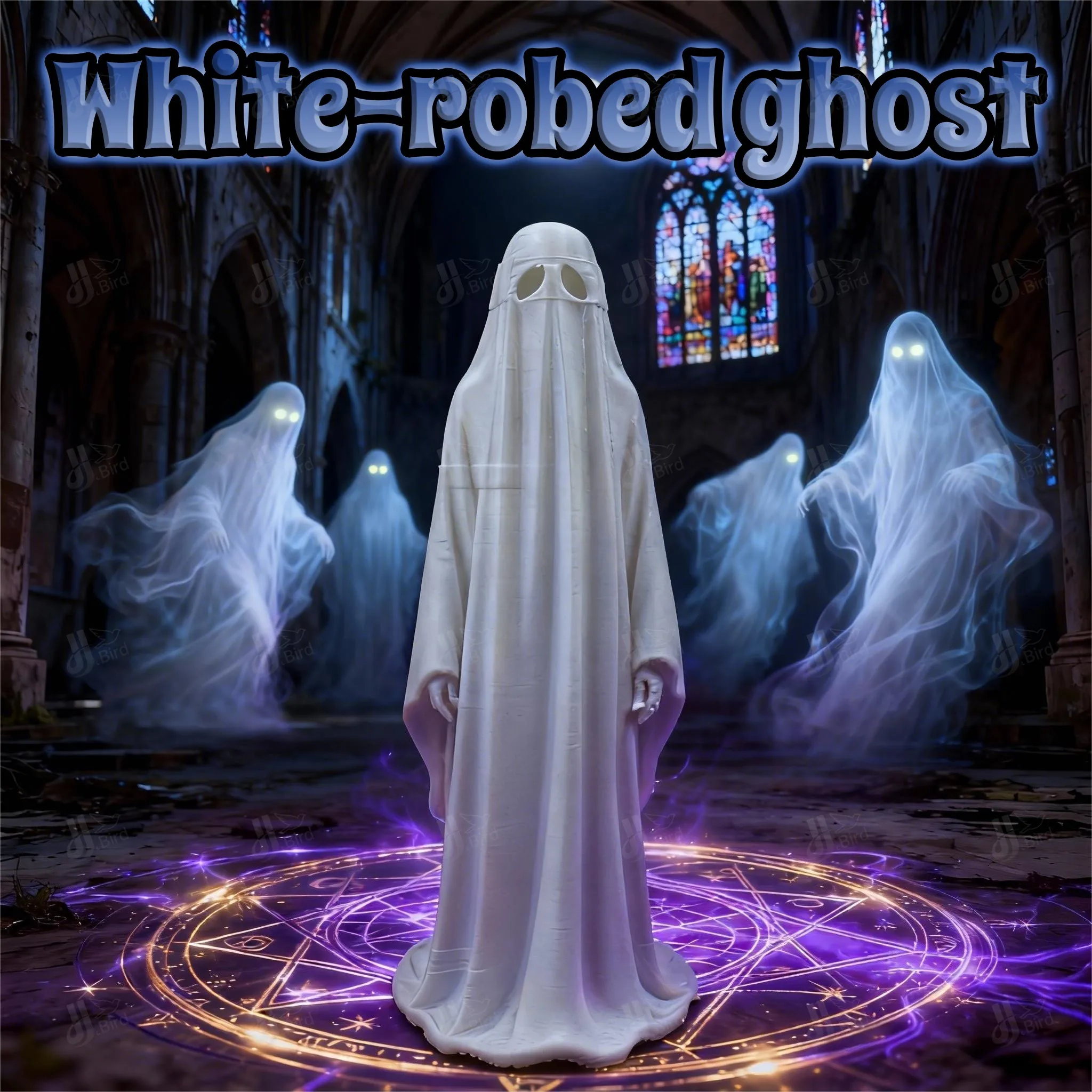 1pc White Robe Ghost Figurine, suitable for cool desktop decor & mysterious study display. New Year/Valentine's Day unique gift.