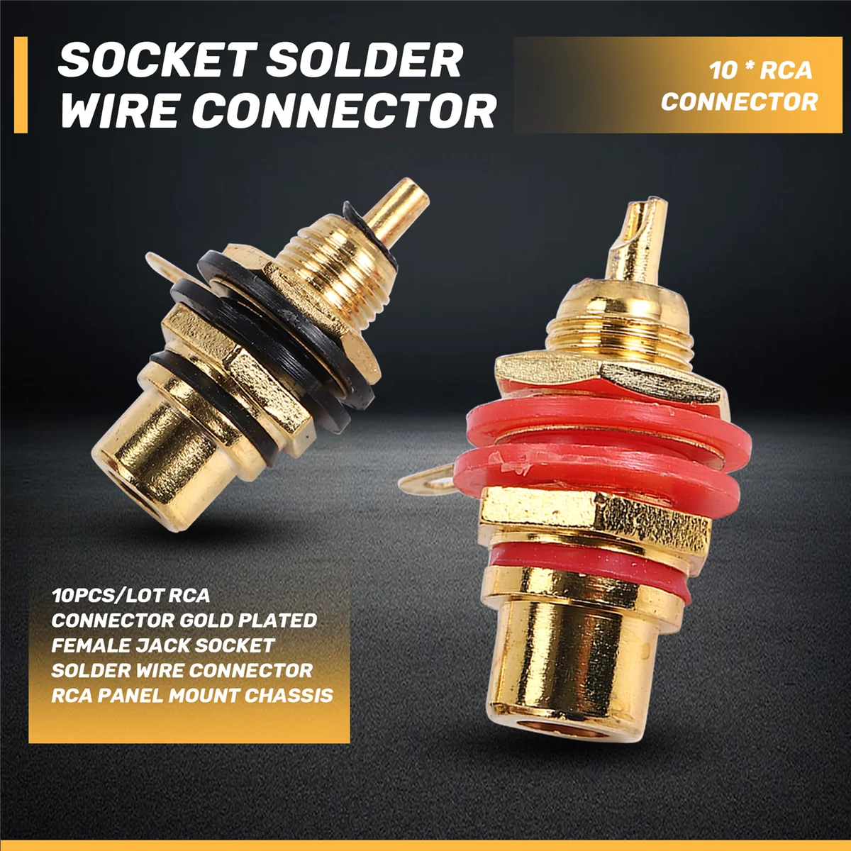 FLLF 10 unids/lote conector RCA conector hembra chapado en oro conector de cable de soldadura chasis de montaje en Panel RCA