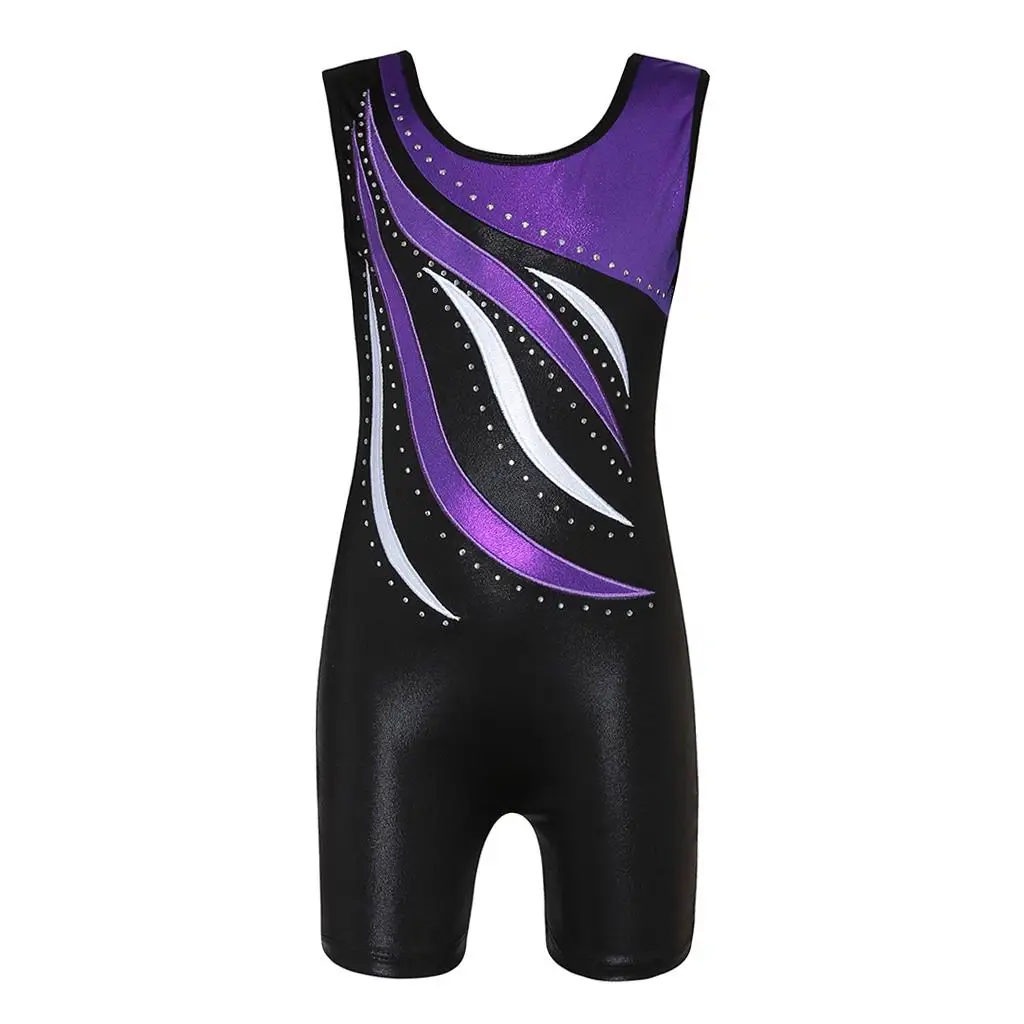 One Piece Bodysuit Tank Leotard Rhinestone Gymnastics Wear for Kids Ballet Exercise and Team Uniform