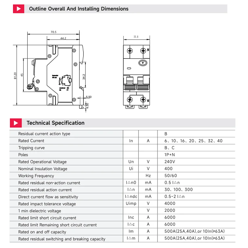 GYR9NE B-Typ Fehlerstromschutzschalter mit Überlastschutz