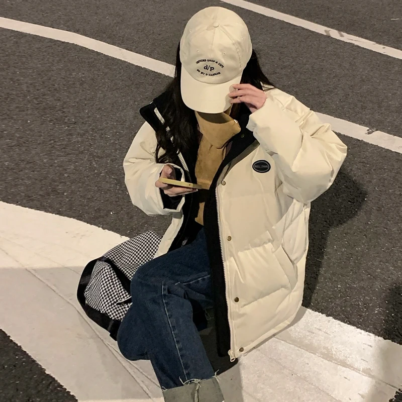 Winter Warm White Du down Jaet ort Padded Parka Stand Collar Coat for Couples Men Women Thiened Long Sve Zipper