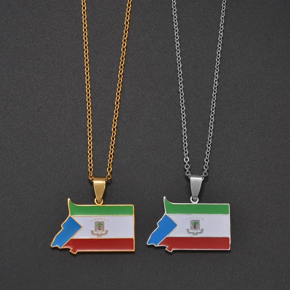 Anniyo Equatorial Guinea Map Pendant Necklaces Stainless Steel Jewelry #003562