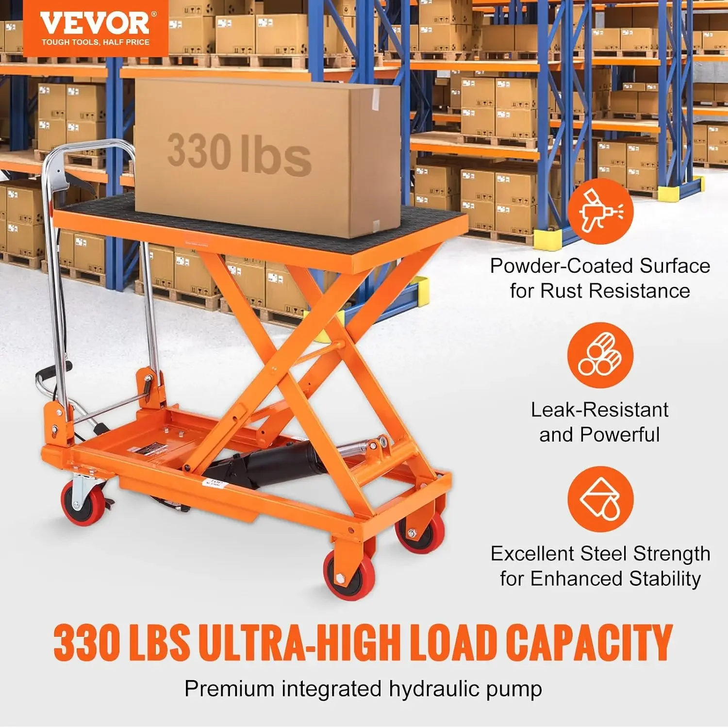 TF15 Hydraulic Lift Table Cart, 330lbs Capacity 28.5