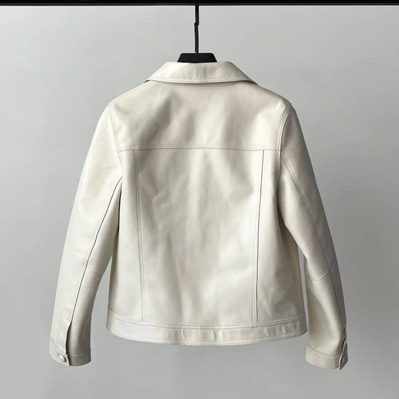 عادية واحدة الصدر المرأة معاطف السترة الجلدية الحقيقية 2025 الخريف التلبيب كم كامل الإناث سليم صالح الطبقة الأولى سترات من جلد الغنم