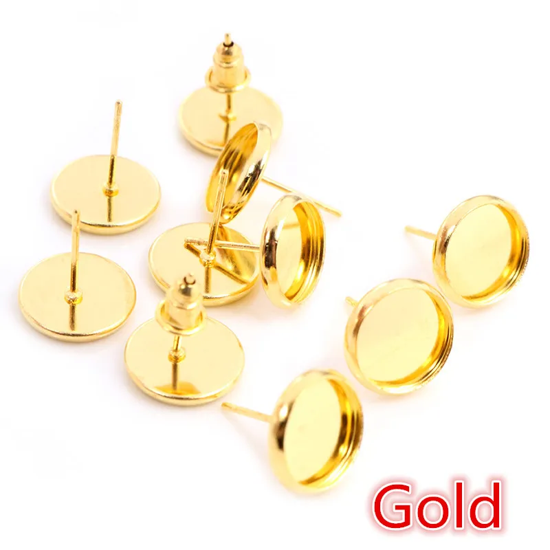 6/8/10/12/14/16/18/20mm Classic Colors High Quality Stainless Iron Earring Studs(with Ear plug) Base,Fit 6-20mm Glass Cabochons