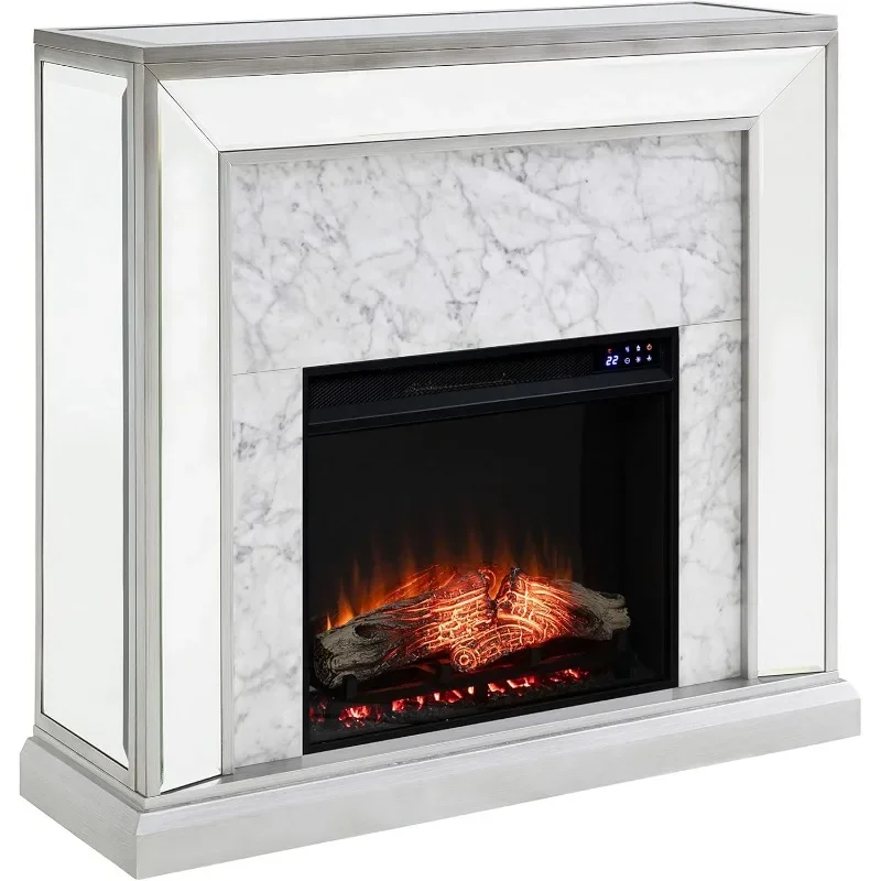 Furniture Trandling Mirrored & Faux Electric Fireplace, New Antique