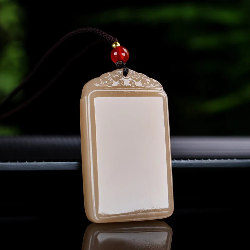 Charm New Light Sugar Color Jade No Incident Card Pendant Necklace Natural Fashion Accessories Jewelry Carved Amulet Gifts Men