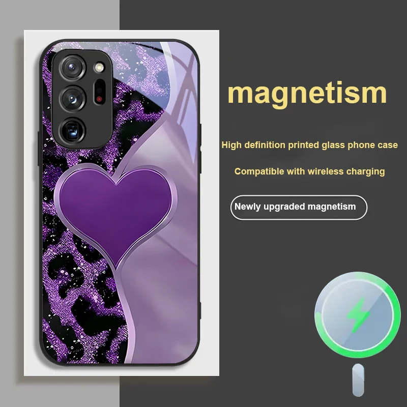 

for Samsung S 20 26 Ultra 24 21 23 25 22 FE Magnetic Glass Phone Case Leopard Pattern Love Women Cute Personality Protective