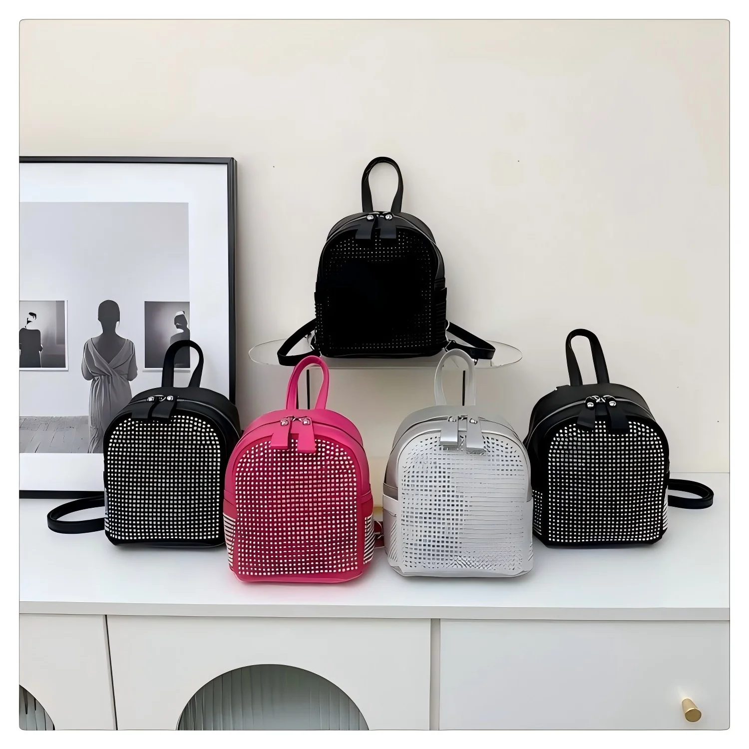 

Rhinestone Mini Backpack, Small Casual Daypack with Top Handle for Daily Use