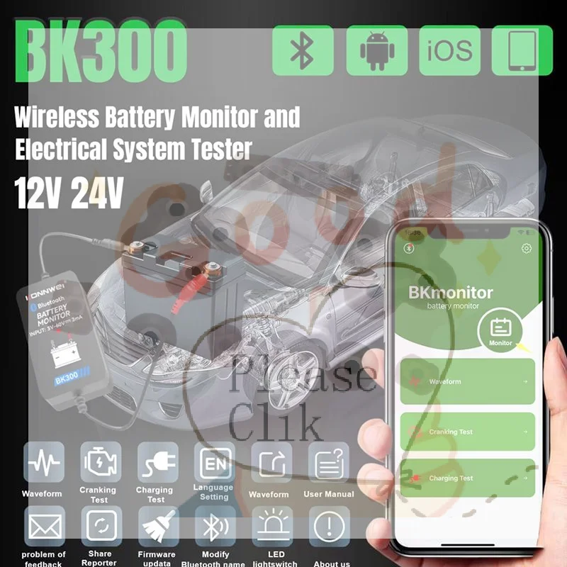 【HG】BK300 12V Battery Tester Wireless Bluetooth 5.0 Battery Monitor LED Display SOH SOC Battery Analyzer Auto Tester Tools