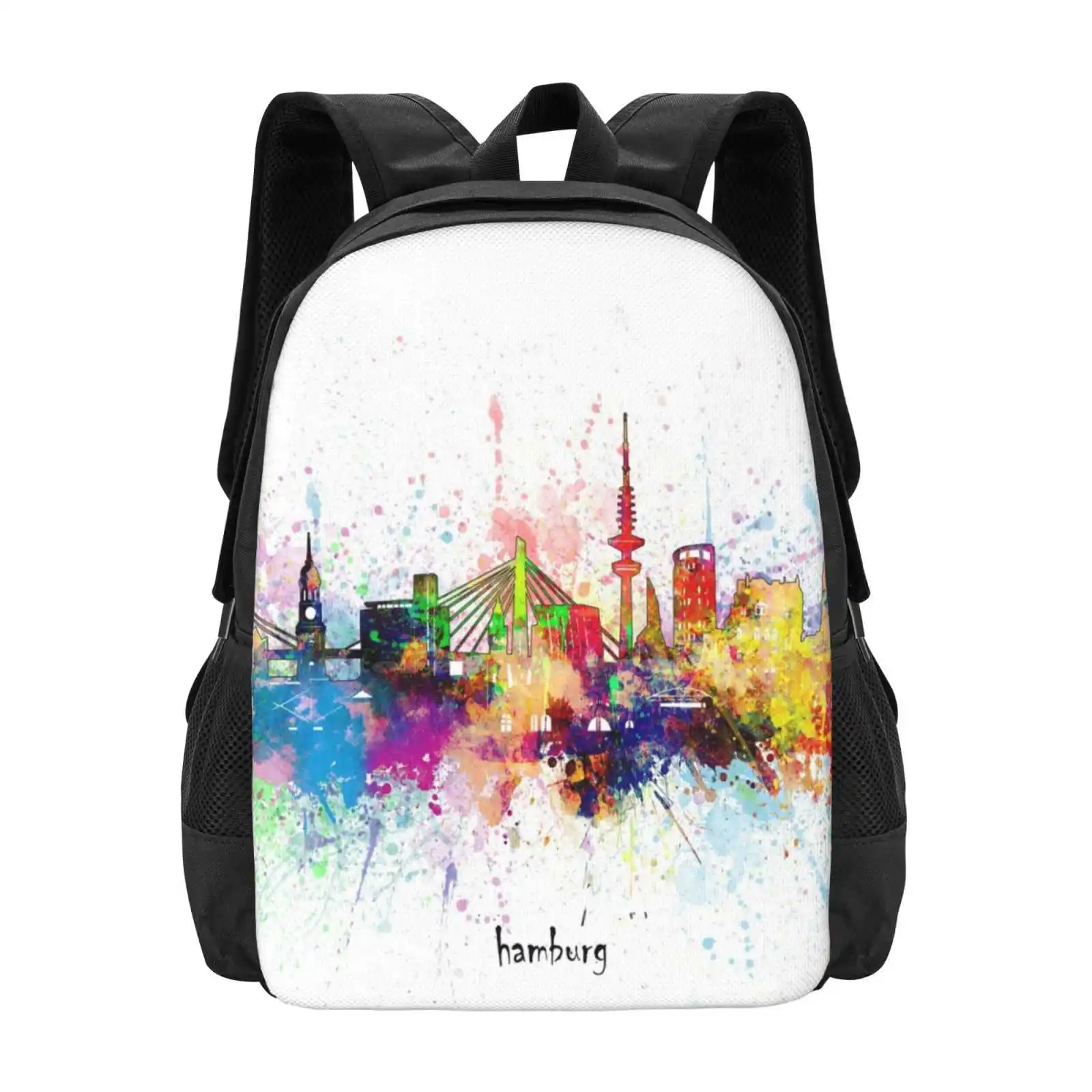 Hamburg Skyline Pattern Design Bagpack School Bags Hamburg Skyline Hamburg Cityscape Hamburg Germany Hamburg City Skyline