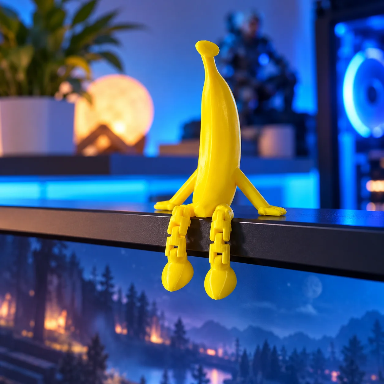 3D Printed Articulated Banana Buddy, Hinged Movable Banana Guy Fidget Toy, PLA Desktop Figurine Stress Relief Gift