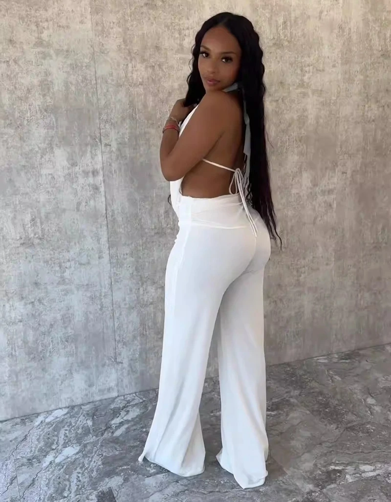 스타일리시 레이디 우아한 OL 투피스 세트 여성 홀터 스윙 칼라 백리스 탑과 팬츠 세트 2025 가을 메쉬 파티 의상