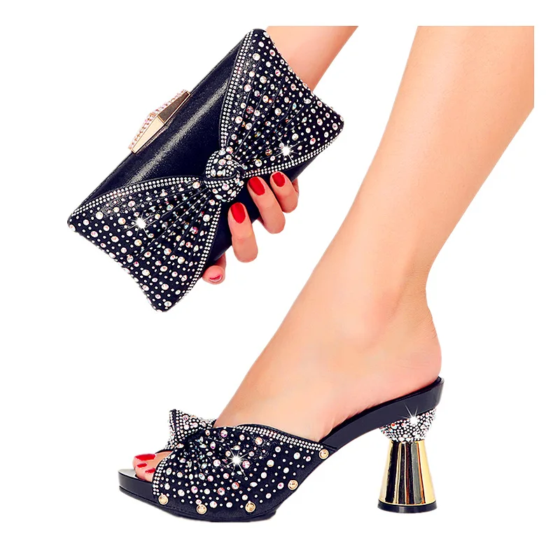 

Full Diamond Dinner Bag African Style Nigerian Crystal Rhinestone Party Banquet High Heel Fish Mouth Slippers Clutch Bag Сумочка