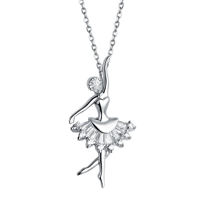 

Silver Ballerina Pendant Necklace Sparkling Best Birthday Gift for Girls Daughter Necklace
