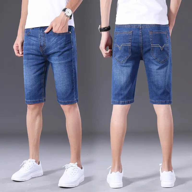 Casual Slim Straight Knee Pants Summer Stylish Zipper Button Men's Clothing Vintage Commute Pockets Spliced Basic Denim Shorts