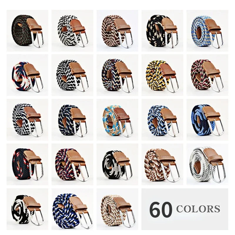 130cm Women Casual Knitted Elastic Belt Pin Buckle Webbing Strap Woven Canvas Braided Stretch  - Belts for Men