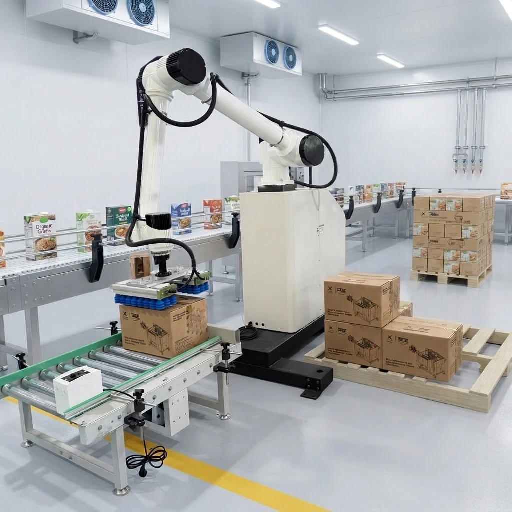 Collaborative Palletizing Robot Arm No Programming Needed 24H Mobile Layout Stable Vacuum Suction For Food Chemical