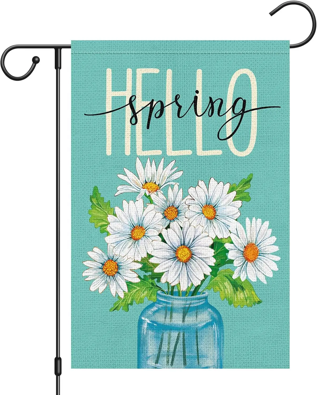 Heyfibro Hello Spring Garden Flag 12 x 18 Inch Burlap Double Sided Vertical Welcome Spring Summer Daisy Flags Vase Flower Garden