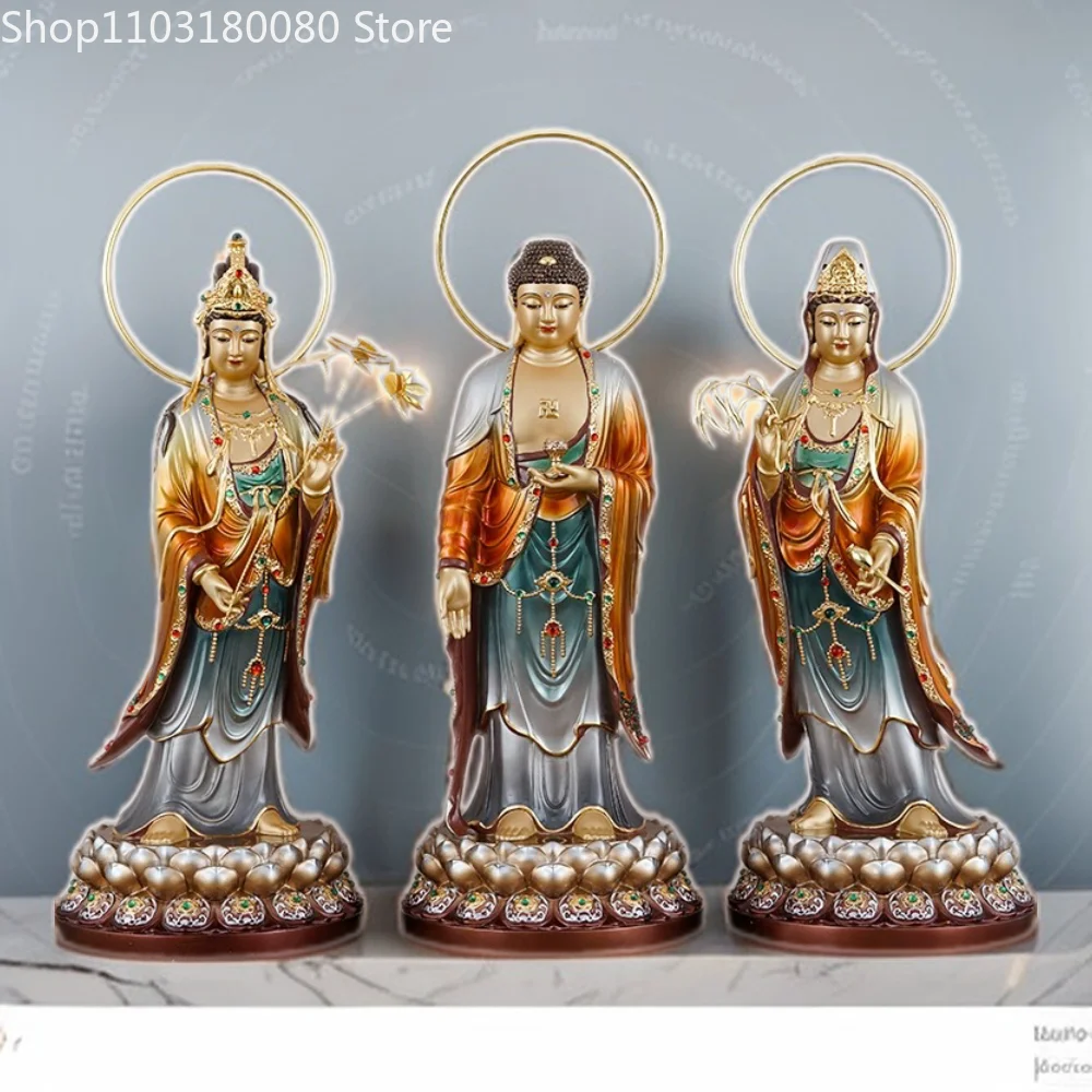 

Copper Enamel Guanyin Amitabha buddha statue Mahasthamaprapta Bodhisattva stand statue sculpture Large size 65cm,48cm