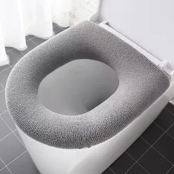 Winter Warm Toilet Seat Cover Closestool Mat 1Pcs Washable Bathroom Accessories Knitting Pure Color Soft O-shape Pad Bidet Cover