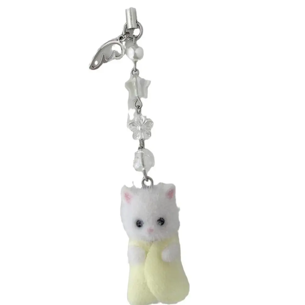 Simulated Flocking Cat Pendant Soft Funny Flocking Cat Keychain Creative Cute Flocking Cat Keyring Home Decoration