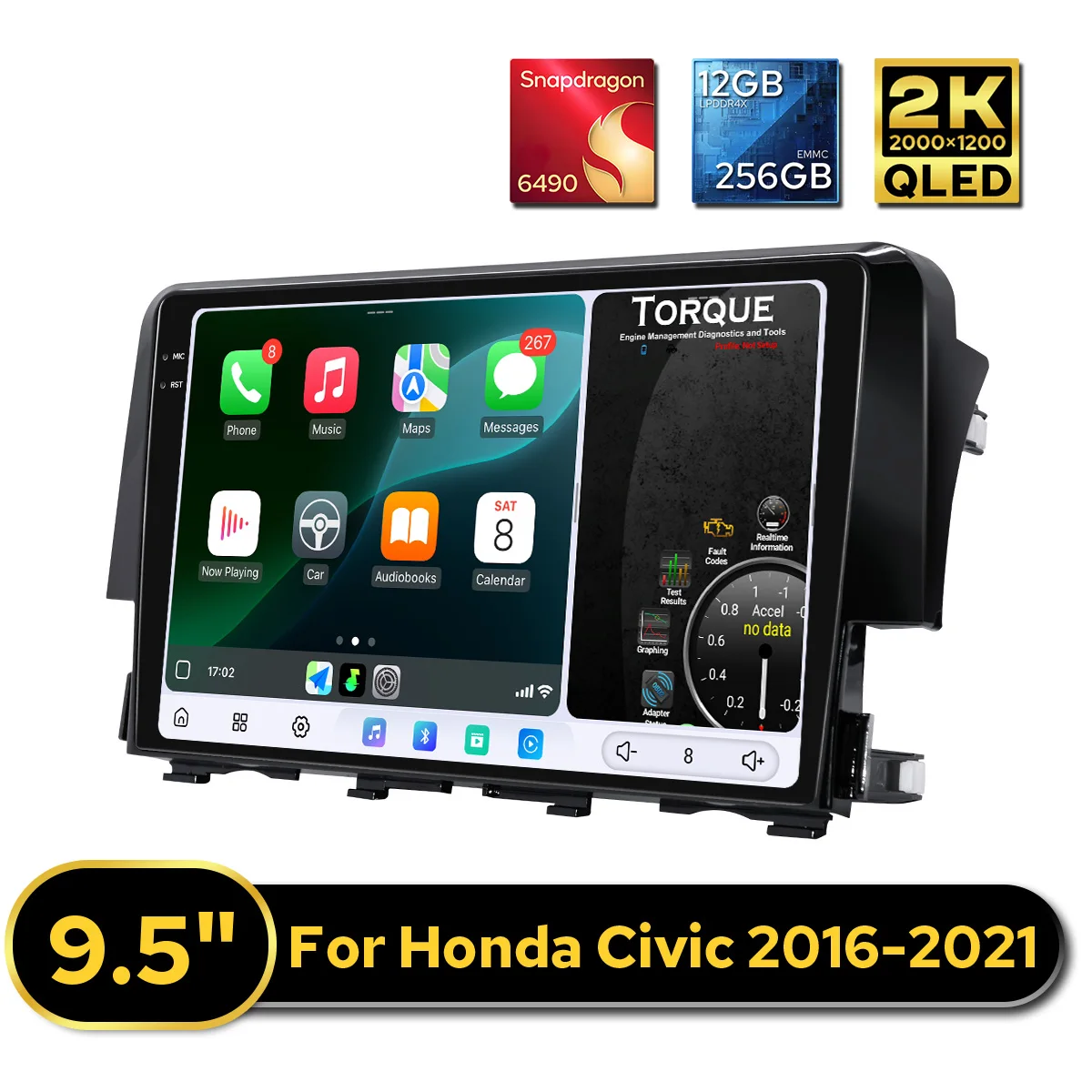 12GB 256GB Car Audio System Car Stereo For Honda Civic 2016-2021 Multimedia Player With CarPlay HDMI UBS Type-C Dual Bluetooth