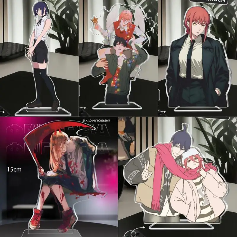 Acrylic Standee for Chainsaw Man Reze Aki Angel Devil Meowy Power Makima 15Cm Anime Standing Plates Acrylic Desktop Ornament