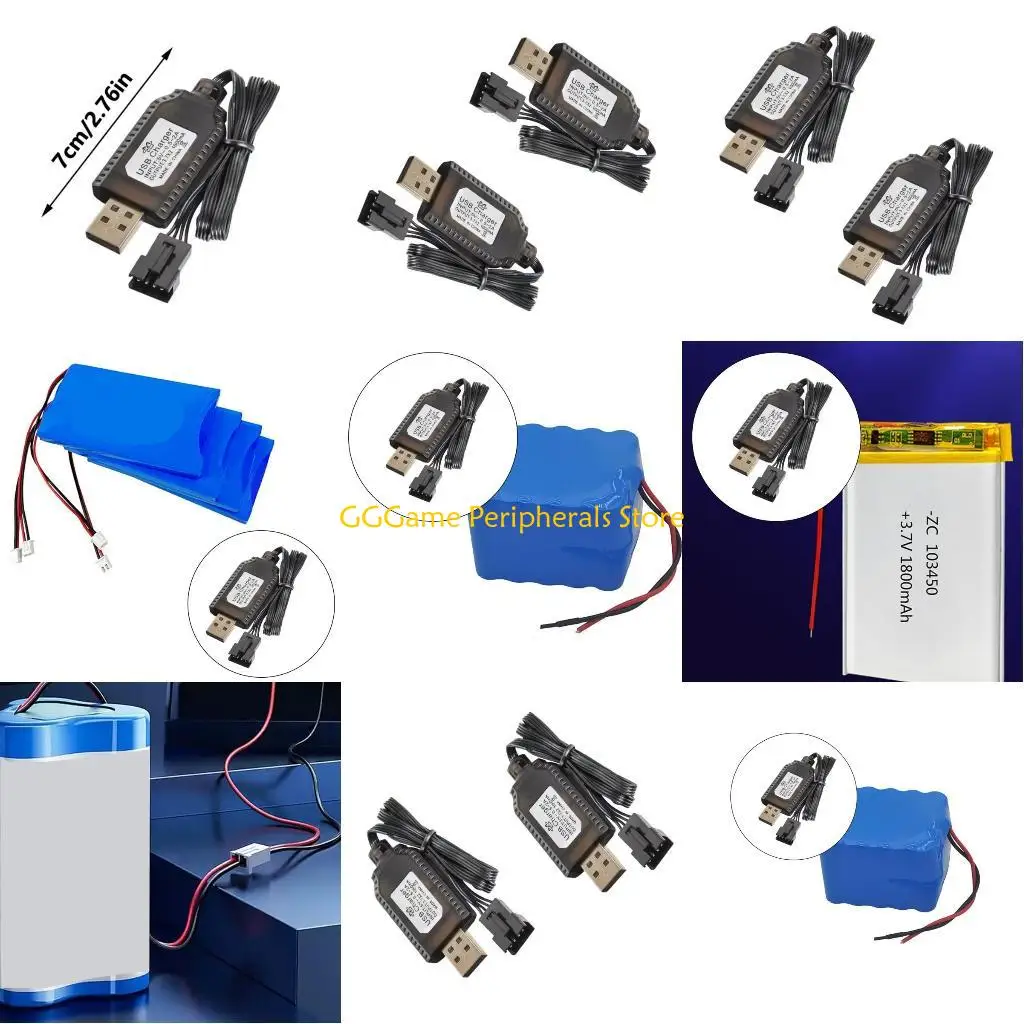 

U55B 2Pack 7.4V USB Charging Cable SM2.0 4P Connectors for LiPos Battery Car Models and Toy