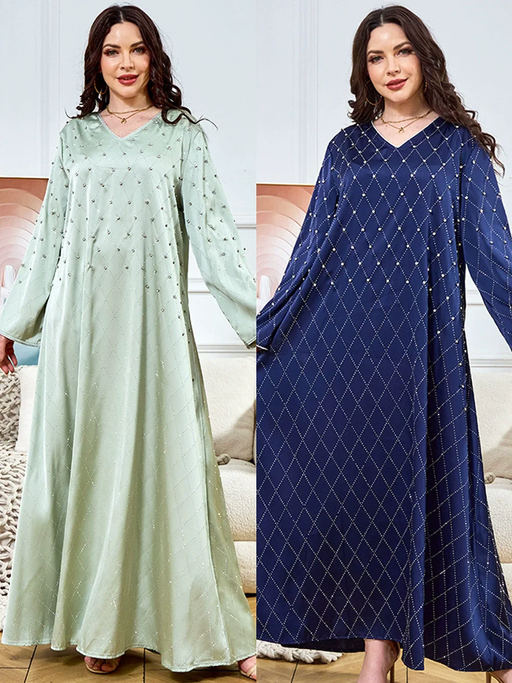 

Middle Eastern Fashion New Robe Diamonds Luxury Dresses Long Sleeve Retro Dubai Women's Party Dress Muslim Elegant Evening Dress