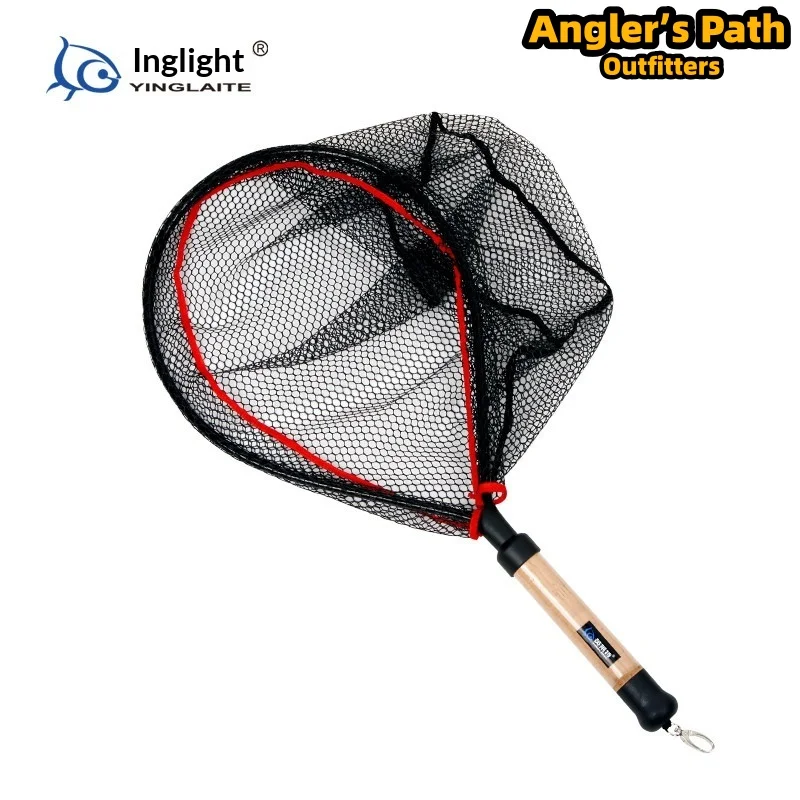 Yinglaite Fishing Landing Net Aluminum Alloy Frame Wood Handle Rubber Coated Non Stick Water For Fly Lure Boat Outdoor Angling