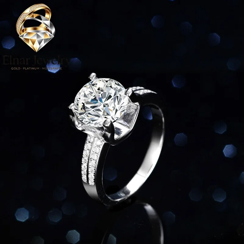 Elnar Jewelry Women's 3 Carat Moissanite Solitaire Ring - PT950 Platinum Cow Head Setting, Large Stone Design, Wedding & Party J