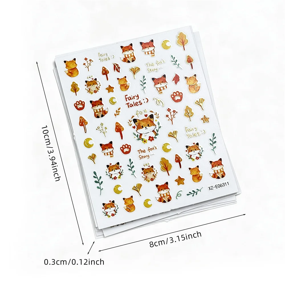 12 Stück 5D-geprägte, elegante Nagelaufkleber, Herbst-Eichhörnchen, Kaninchen, Ahornblatt, Goldfolien-Abziehbilder, Nagelaufkleber-Set – Detail 6