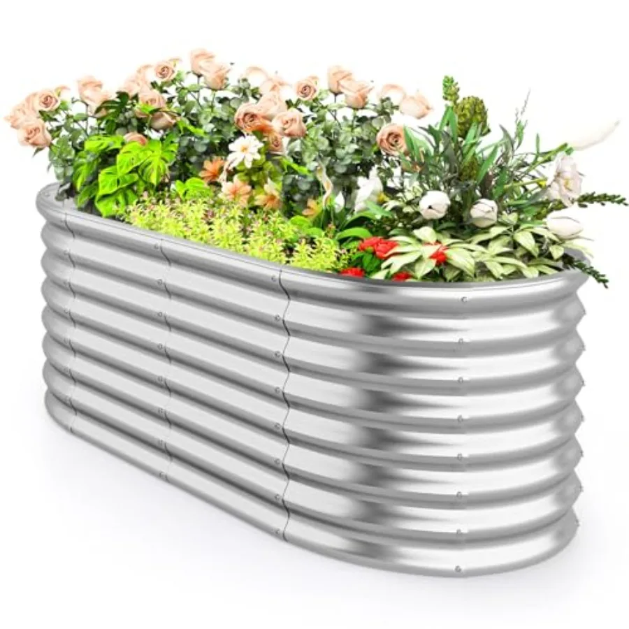 

5x3x2ft Raised Garden Bed Large Metal Elevated Oval Planter Bed 193 Gallon Capacity Outdoor Planting Garden Box for Vegetable F