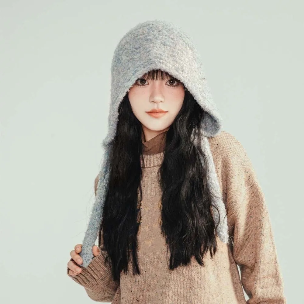 

Acrylic Fibers Knitted Hooded Cap Soft Triangular Neck Collar Beanies Cap Ear Protection Double Side Winter Neckerchief Hat