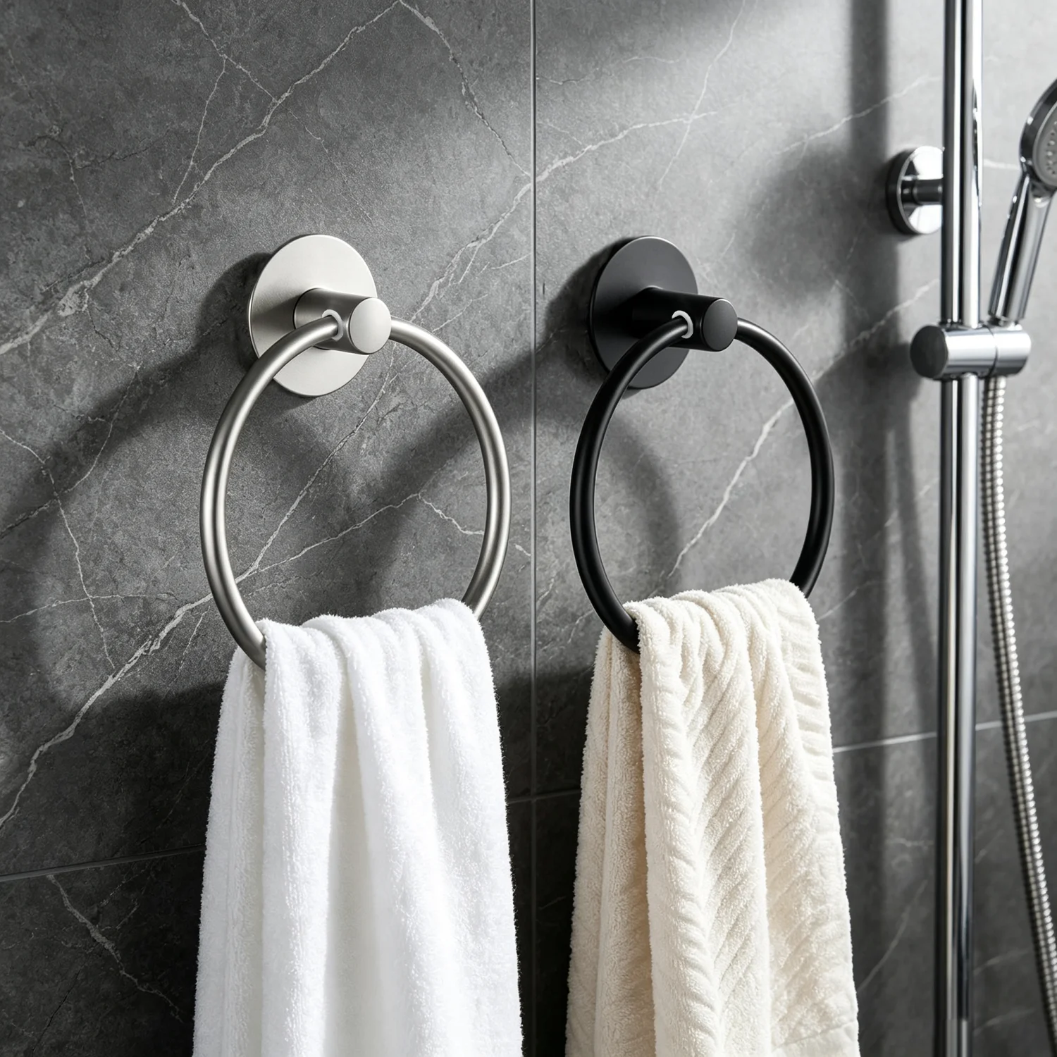 Self Adhesive Towel Ring for Bathroom, No Drill Wall Mounted Towel Holder, Round Towel Hanger for Bathroom Vanity Kitchen