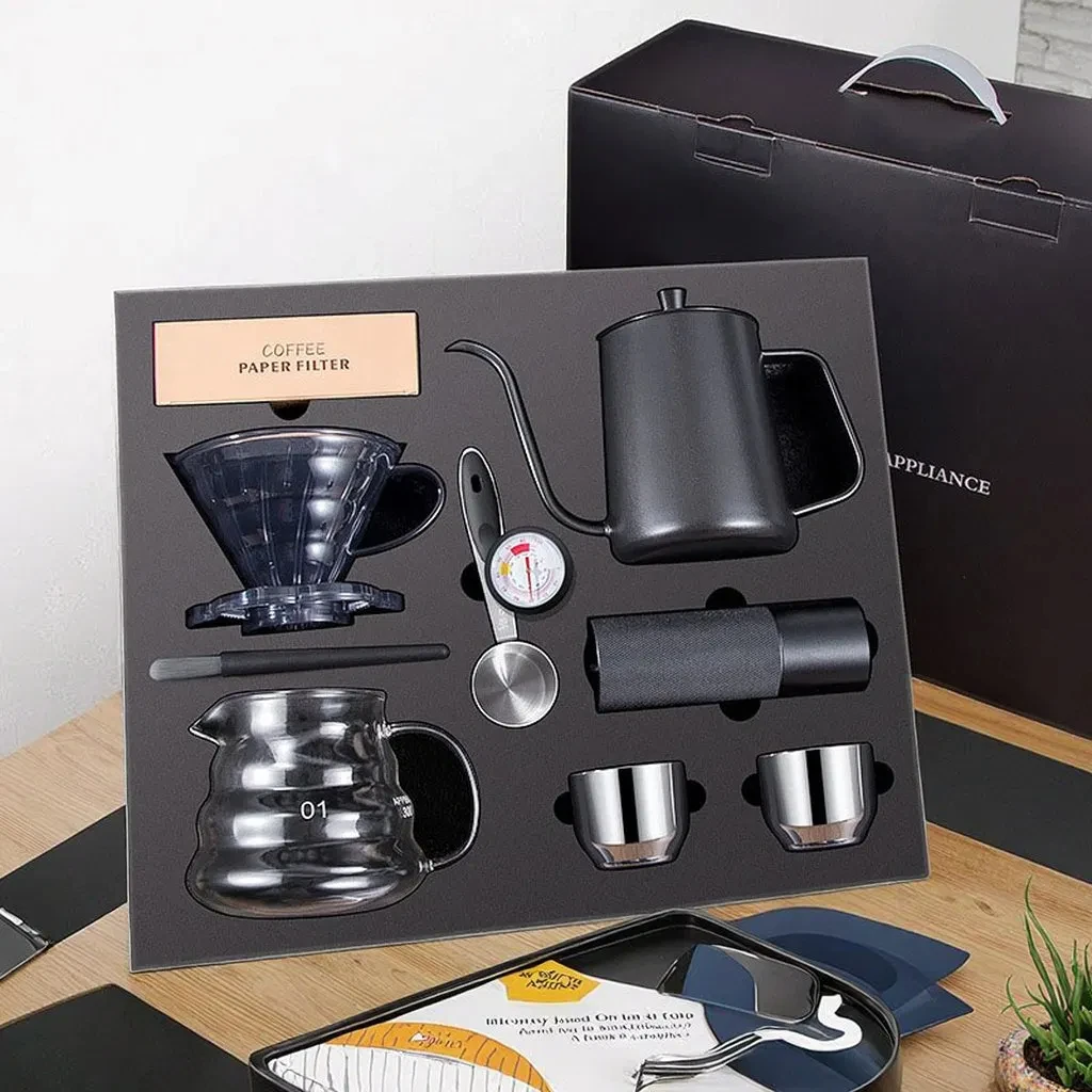 Pour Over Coffee Maker Gift Set All In One Gft Box Stainless Steel Kettle Coffee Grinder Box