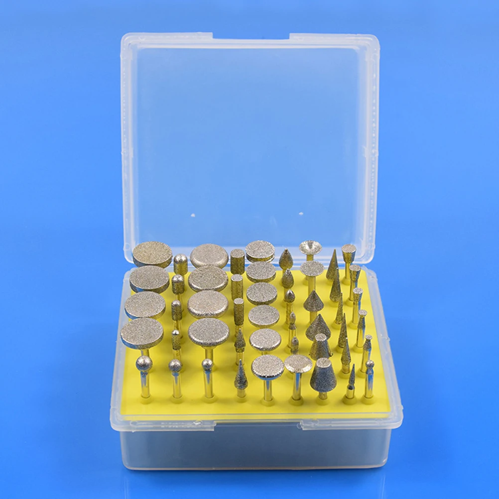 

50 pcs Diamond Burrs Tool Kit for Rotary Diamond Grinding Burr Tools Various Shapes Storage Box Lightweight Portable